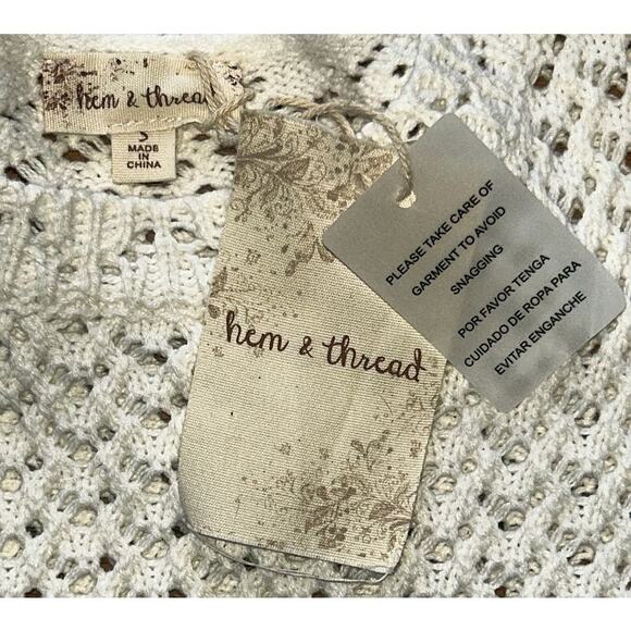 NWT Hem & Thread White Crochet-Knit Ruffled Cap Sleeve Top Small - Picture 4 of 6